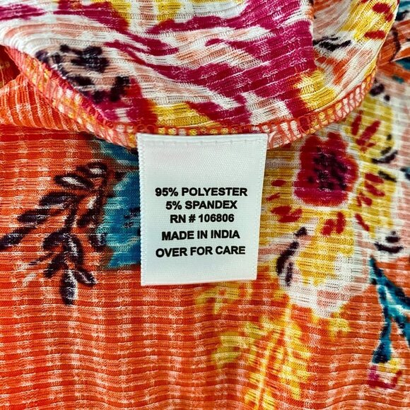 Emily Daniels Orange Floral Print 3/4 Sleeves Top Women's Medium - Picture 9 of 10
